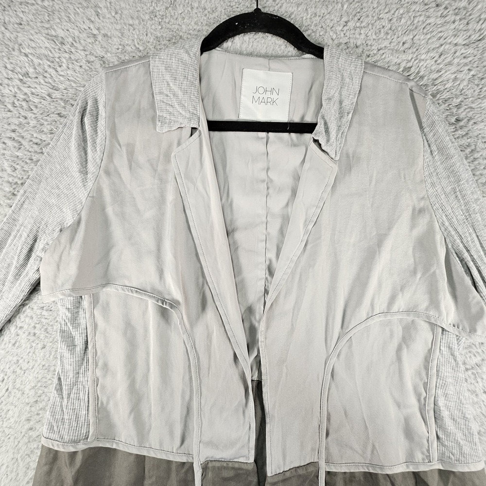 John Mark Cardigan Womens L Beige Gray Sheer Panel Lightweight Officecore Preppy - Picture 3 of 13